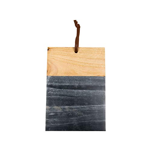 Foreside Home & Garden Black Large Square Marble and Wood Kitchen Serving Cutting Board