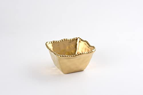 Pampa Bay Titanium-Plated Porcelain Square Snack Bowl, 4.8 Inch, Matte Gold Tone, Oven, Freezer, Dishwasher Safe