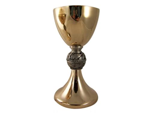 Creative Brands 8" Catholic Church Gold Gilded Priest Chalice & Paten Sacred Vessel Fish Node