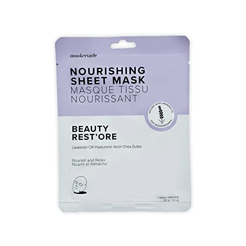 MaskerAide Beauty Rest‚Äö√Ñ√¥ore, Nourishing and Hydrating Lavender Face Mask with Lavender Oil, Hyaluronic Acid, Super Fruit Extracts, Allantoin & Adenosine, Nourish & Relax, Cruelty Free, Korean Skincare