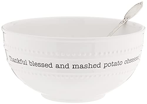 Mud Pie Farmhouse Mashed Potato Serving Bowl and Spoon Set,  4.25" x 9", White