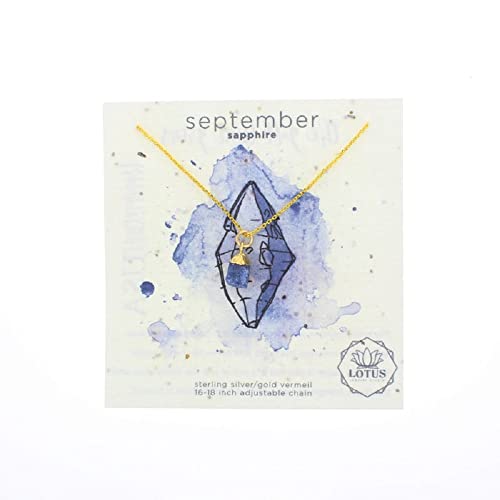 Lotus Jewelry Studio Gold Birthstone Mineral Card Necklace (September, Sapphire)