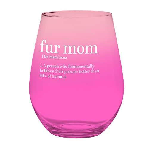 Creative Brands Slant Collections Jumbo Stemless Wine Glass, 30-Ounce, Fur Mom