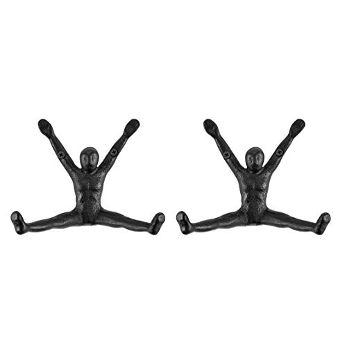 Danya B. Cast Iron Athlete Sculpture Decorative Wall Hook 2-Piece Set | Wall Mounted | for Towels, Bags, Purses, Coats, Jackets, Scarves, Hats | Use in Entryway, Bedroom, Bathroom, Kitchen - Black