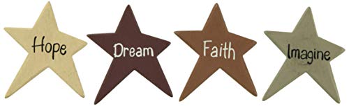 CWI Set of 4 Star Magnets - Wood - Hearthside - Hope, Dream, Faith, Imagine - Primitive Design - Cute Gift Idea