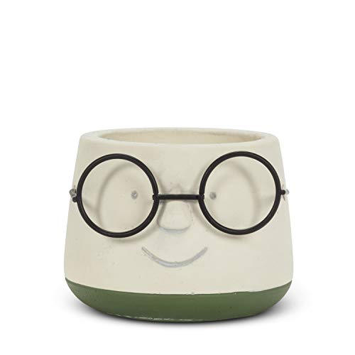 Abbott Collection  Home 27-IQ-561-SM Small Face Planter with Glasses, Ivory/Green