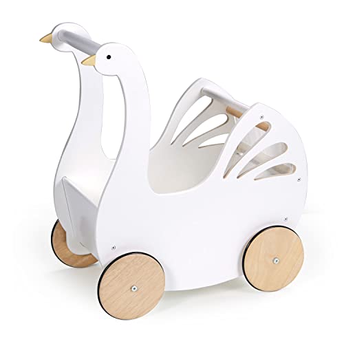 Tender Leaf Toys - Sweet Swan Pram - Wooden Swan Dolls Pram - Inspired Role-Play Toy for Boys and Girls, Improve Gross Motor Skills and Creativity - Age 18m +