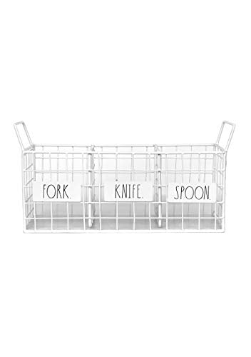 DesignStyles Rae Dunn 3 Section Utensil Holder ‚Äì Metal Wire Basket Organizer for Silverware and Kitchen Accessories - Storage Spoon, Knife, Fork - Rustic, Schoolhouse, Farmhouse, Vintage Home D√©cor