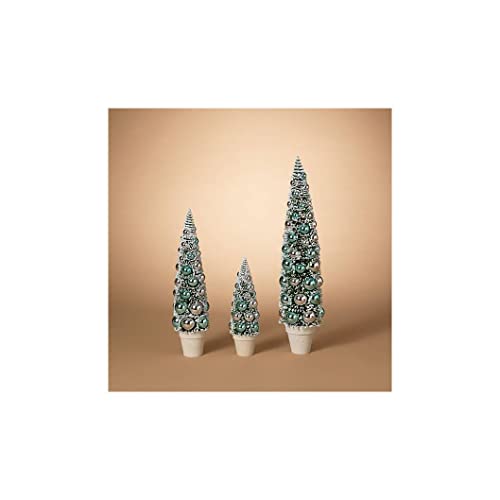 Gerson 2595230 Potted Holiday Bottle Brush Trees with Ornaments, Set of 3, 22.5-inch Height