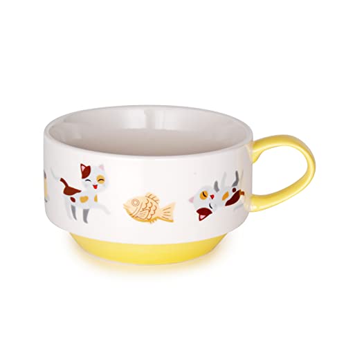 FMC Fuji Merchandise Genki Cats Stackebale Coffee Cups With Handle 11 fl oz Kitten Neko Design (Tayo)