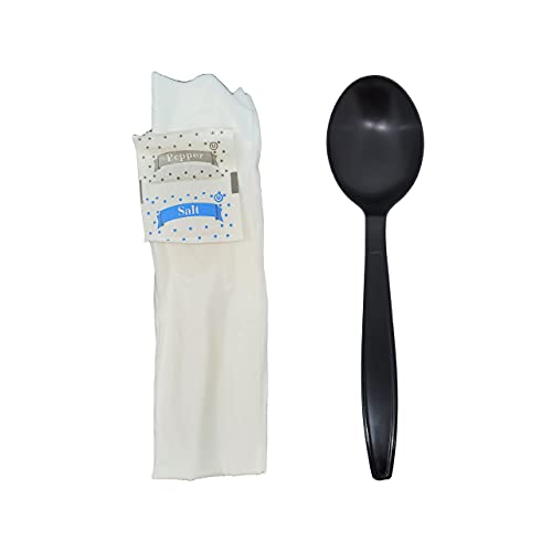 DHG Professional 500 Kits Disposable Plastic Soup Spoon with Napkin and Salt/pepper packet, individually Wrapped, To-go (Soup Spoon)