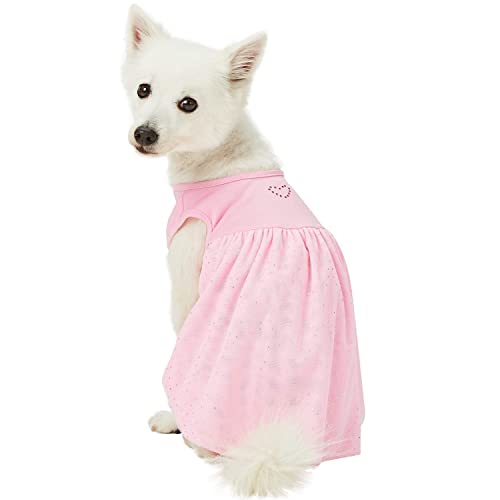 Blueberry Pet My Little Princess Cotton Blend Dog Tulle Dress in Lovely Pink with Heart, Back Length 16", Pack of 1 Clothes for Dogs