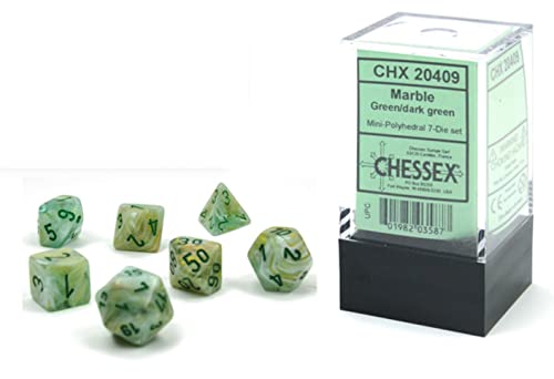 Chessex Dice Set ‚Äö√Ñ√¨ 10mm Marble Green/Dark Green Plastic Polyhedral Dice Set ‚Äö√Ñ√¨ Dungeons and Dragons D&D DND TTRPG Dice ‚Äö√Ñ√¨ Includes 7 Dice - D4 D6 D8 D10 D12 D20 D% (CHX20409)