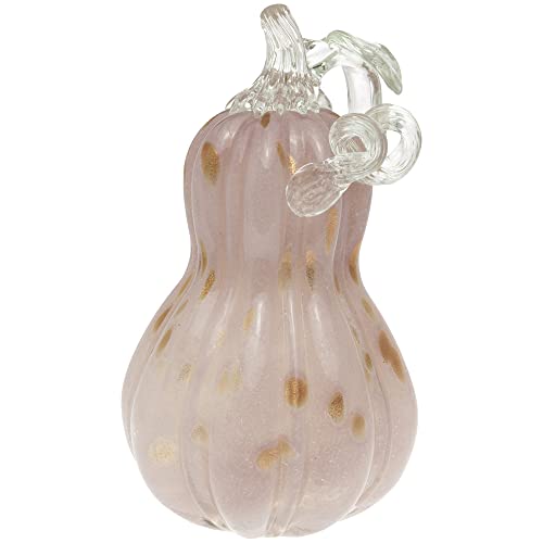 Boston International Pumpkin Fall Autumn Harvest Thanksgiving Tabletop Decorations Hand Blown Glass, Large, Pink Gold Fleck