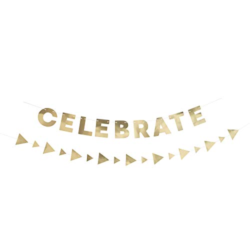 Unique Industries "Celebrate" and Gold Cutouts Paper Banner (2 Pcs) - 1 Pack