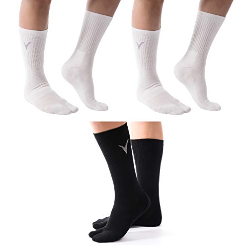 V-Toe Socks 3 Pairs Combo Athletic Flip Flop Tabi Sports or Casual Wear Socks - Black & White