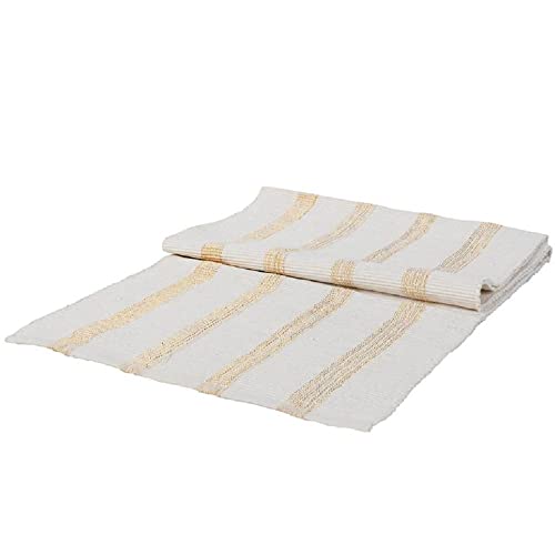 Blossom Bucket Gold Lurex Striped Table Runner, Ivory, 72-inch Length