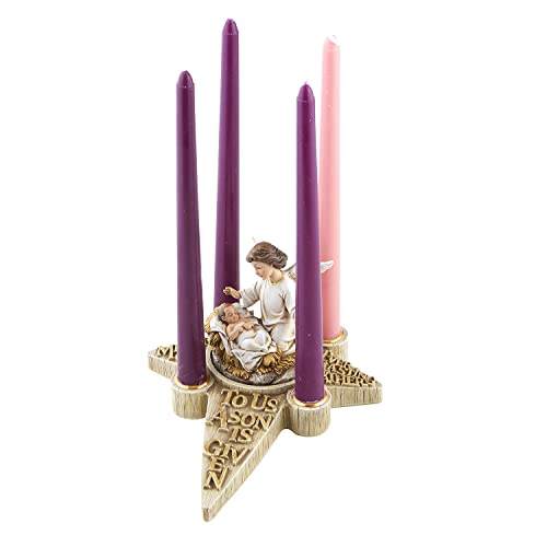 Christian Brands Nativity Scene with Angel Advent Candle Holder, 9 3/4 Inch