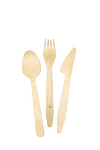Tablecraft Disposable Wood Cutlery Set: 6" Spoon, 6" Fork & 7" Knife