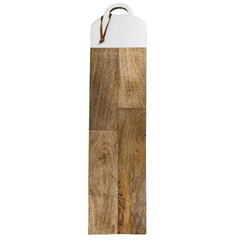 Foreside Home & Garden White Gloss Cutting Board Mango Wood & Leather