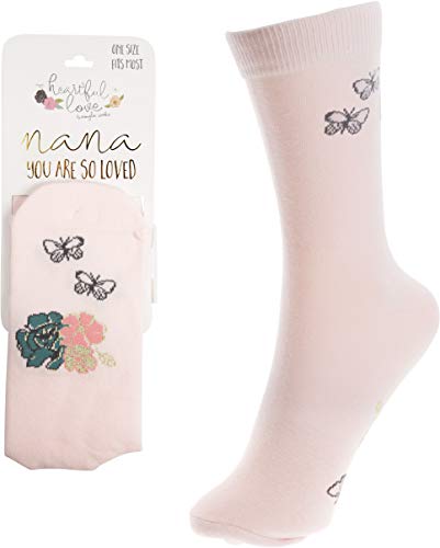 Pavilion - Nana You Are So Loved - Light Pink Floral Butterfly Gift Socks