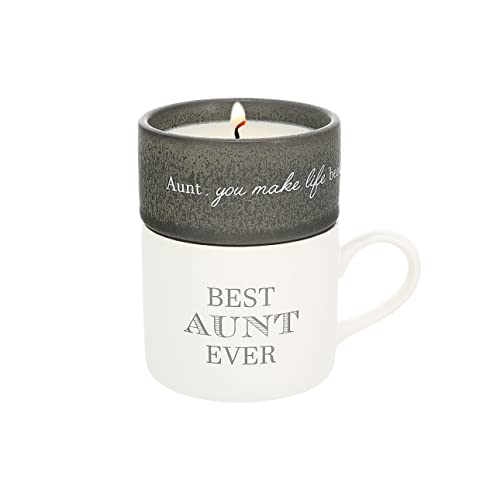 Pavilion - Best Aunt Ever - 4 Oz Candle & 10.8 Oz Mug Gray & Cream Neutral Stackable To: From: Tag Gift Set
