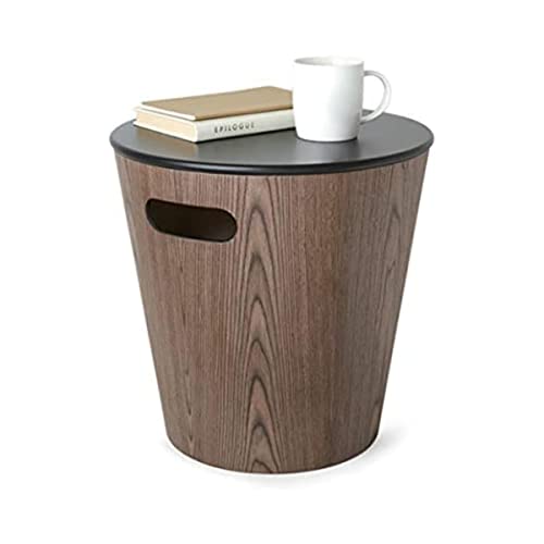 Umbra Woodrow Storage, Modern Round Ottoman with Natural Wood Base, for Small Spaces, Walnut/Black