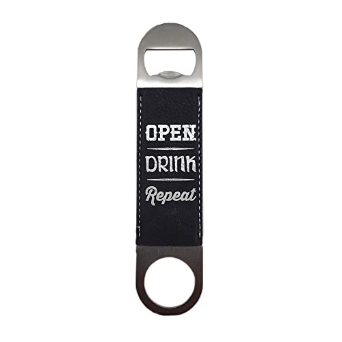 Tangico 66RECBK-778 Leatherette Rectangle Bottle Opener, Open Drink Repeat, Father&