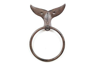 Hampton Iron Cast Iron Decorative Whale Tail Towel Holder 7.5" - Sea Life Wall Decor - Coast