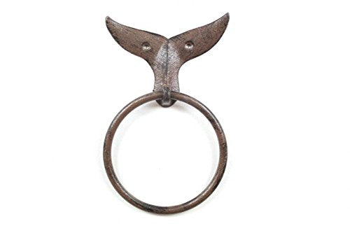 Hampton Iron Cast Iron Decorative Whale Tail Towel Holder 7.5" - Sea Life Wall Decor - Coast