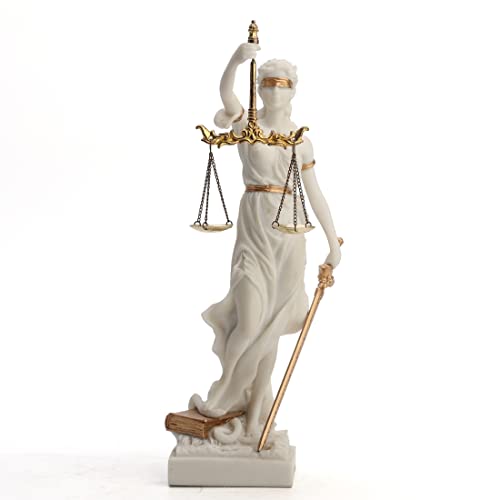 Unicorn Studio Veronese Design 12 Inch Blind Lady Justice Themis Resin Statue White Gold Finish