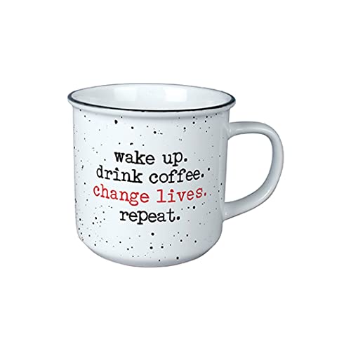 Carson Home, Decorative Vintage Mug for Coffee Latte Tea Hot Cocoa, Ideal Gift, Microwave and Dishwasher Safe, Change Lives Vintage Mug 13oz