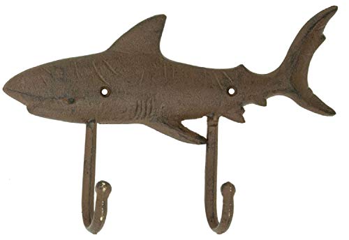 Moby Dick Specialties Moby Dick Shark Double Wall Hook Cast Iron Antiqued Brown