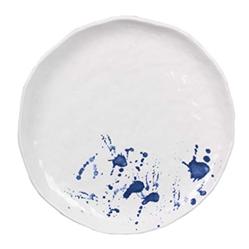 Youngs 20065 Linen Texture Blue Splatter Plate, 10-inch Diameter, Ceramic
