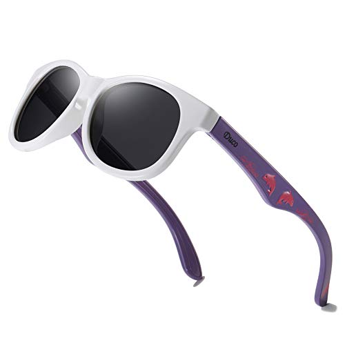 Duco Cute Polarized Kids Sunglasses for Girls Boys Flexible Shades 100% UV Protection Age 5-10 K018 (White Frame Purple Temple)