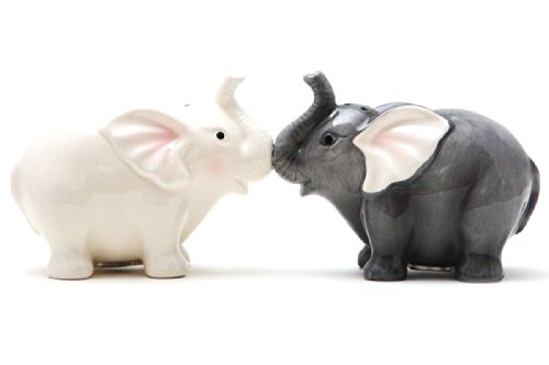 Pacific Trading 1 X Ceramic Magnetic Salt and Pepper Shaker Set - Elephants They Kiss 8795