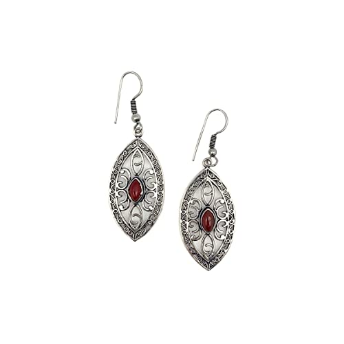 Anju Tanvi Earrings with Semiprecious Garnet Stone for Women, Silver-Plated