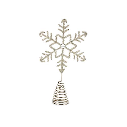 Melrose 80164 Iron and Glass Bead Snowflake Christmas Tree Topper, 11-inch Height, Silver
