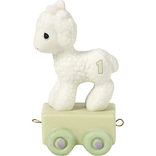 Precious Moments,  Happy Birthday Little Lamb, Birthday Train Age 1, Bisque Porcelain Figurine, 142021