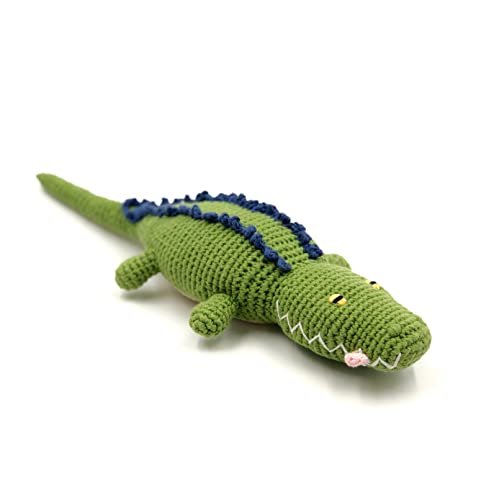 Pebble Fair Trade Handmade Crochet Cotton Crocodile Rattle Deep Green