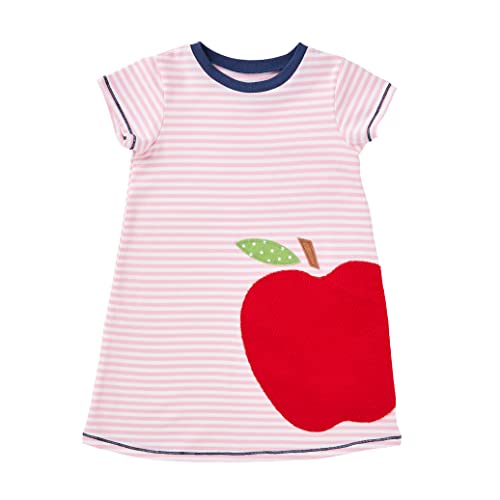 Mud Pie Girls T-Shirt Dress, Medium, Small, Apple, Pink/White