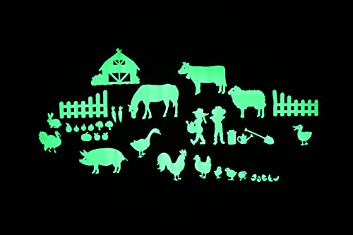 GLOPLAY On The Farm Series (36pcs/Pack), Glow in The Dark Educational Wall Stickers, The Eco-Friendly and Brightest Wall Stickers for Ceiling, Bathtime, Bedroom, Party, Decor, Made in Japan