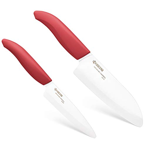 Kyocera Revolution Series 2-Piece Ceramic Knife Set:  5.5-inch Santoku Knife and a 4.5-inch Utility Knife, Red Handles with White Blades