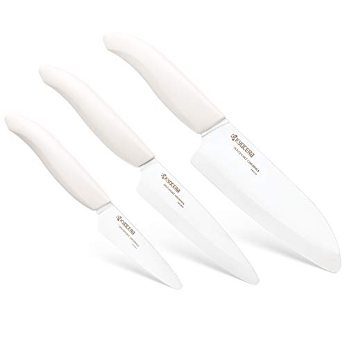 Kyocera 3Piece Advanced ceramic Revolution Series Knife Set, White, Blade Sizes: 5.5", 4.5", 3"
