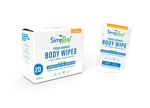 Simpleaf Brands Body Shower Wipes | Extra Large Individually Packed Wipes | Eco- Friendly, Paraben & Alcohol Free | Hypoallergenic & Safe for Sensitive Skin | Vitamin E Infused | 20 Count