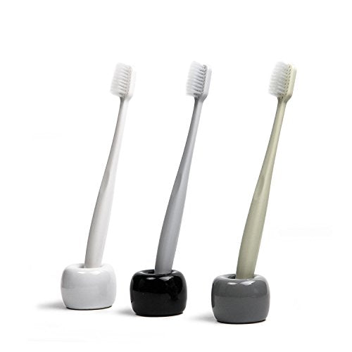 ComSaf Mini Ceramic Handmade Toothbrush Holder Stand for Bathroom Tidy Countertops, Set of 3(Toothbrushes Not Included)