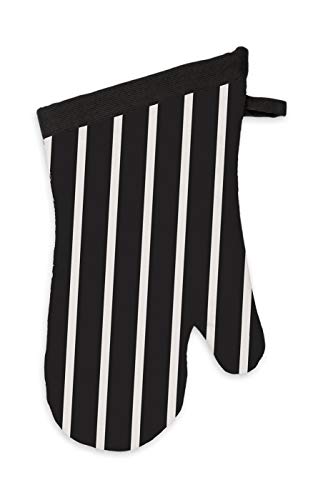 M√úkitchen 100% Cotton Terry-Lined Pinstripe Oven Mitt, 13-Inch, Onyx