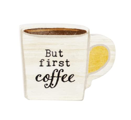 Ganz Block Talk - But first coffee, Pine Wood, 2.50 Inches Width, 1 Inch Depth, Multicolor