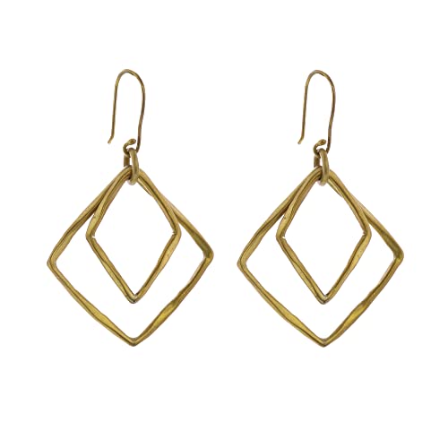 HomArt Square Gemini Earrings, 2.25-inch Height, Brass
