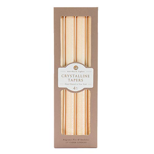 Northern Lights 4Pk Crystalline Tapers, Elegant Dinner Candles √ê 13 Long Burning Hours √ê Smokeless, Dripless 12-inch Tall Burning Candles for Wedding, Ceremonies, Holidays, Elegant Dinners and√êCrysta